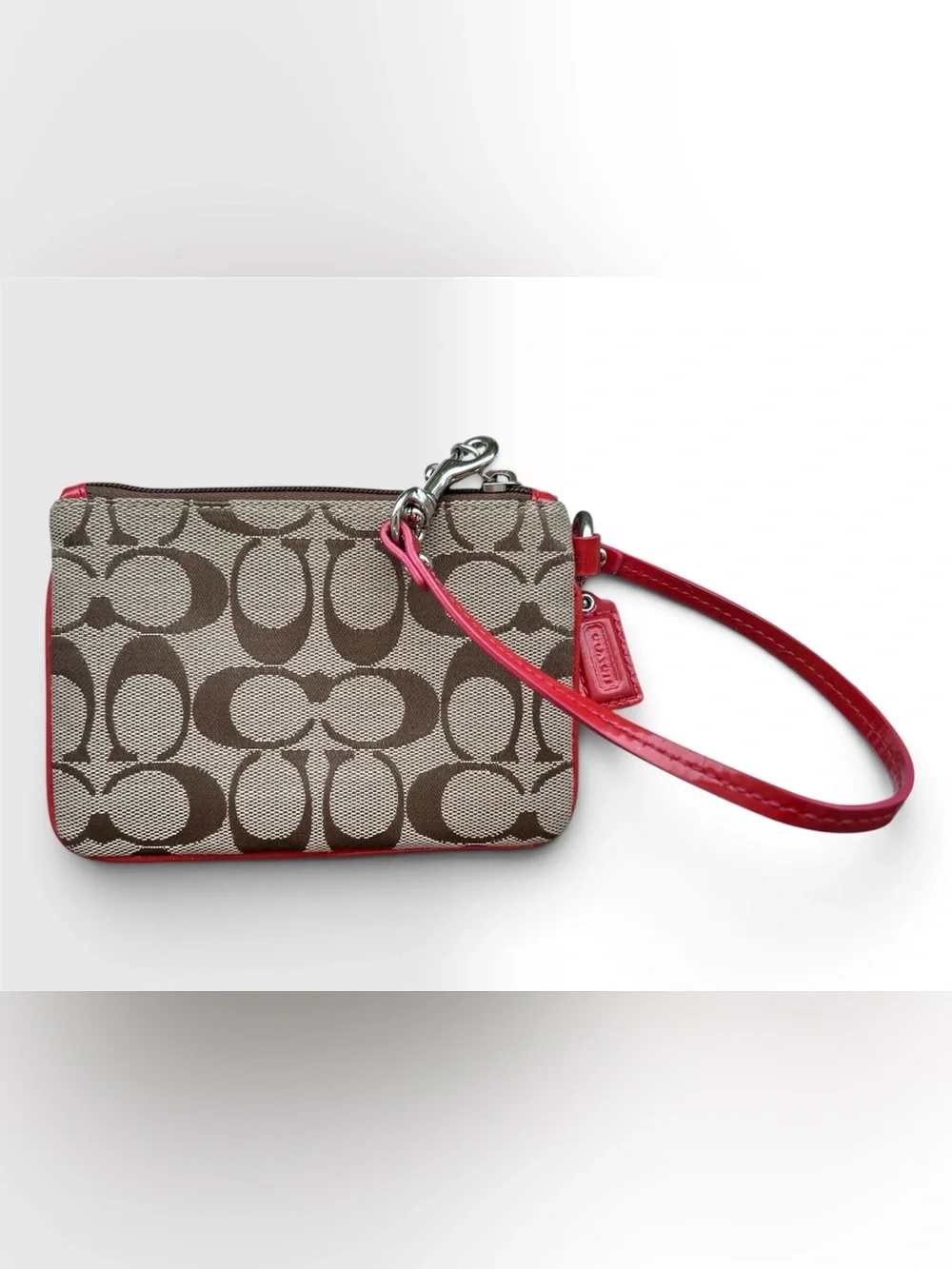 NWOT Coach Peyton Wristlet - Signature C Canvas Pink Trim Horse Carriage Plaque